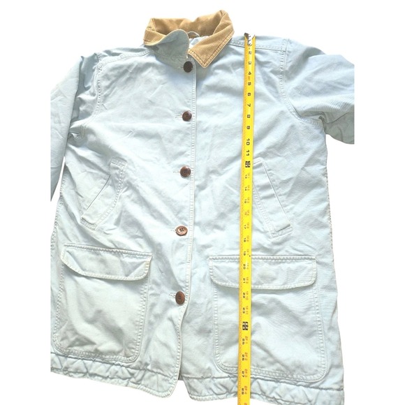 Vintage LL Bean Women's Chore Field Coat L Blue Canvas Barn Jacket Corduroy - Picture 5 of 16